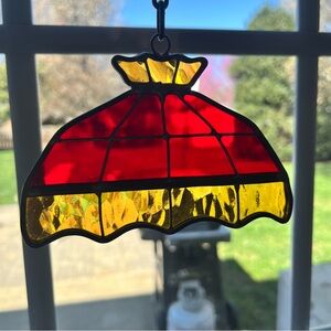 Vintage leaded stained glass suncatcher shape of mini Tiffany style lampshade